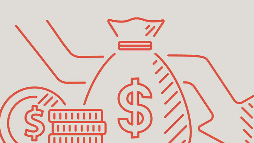 coins and money bag graphic with downward arrow