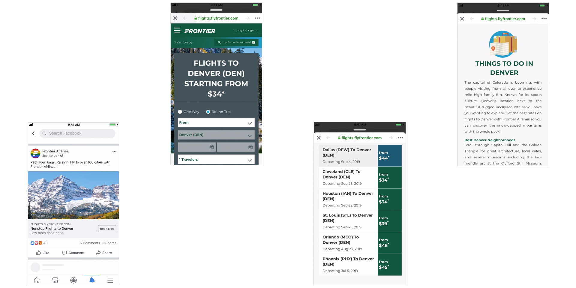 frontier airlines facebook flight ads