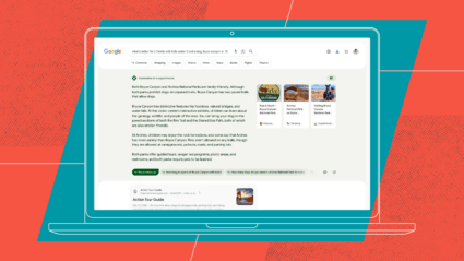 Graphic of a laptop with Google SGE on the screen